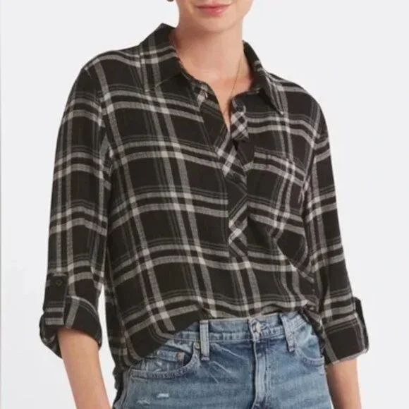 Cosmic Blue Love Maci Relaxed Plaid Top Women's Size L - Picture 1 of 10
